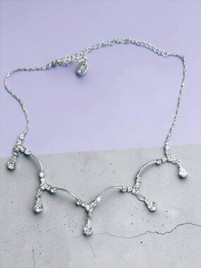 ICING Silver Crystal Teardrop Statement Necklace, Sparkling Rhinestones, Elegant